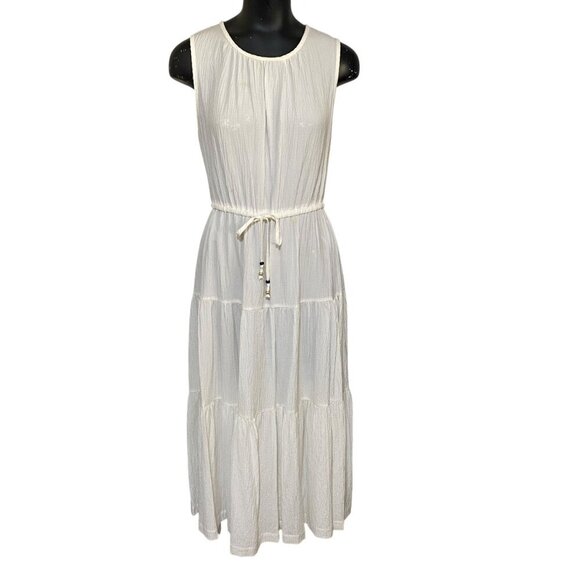 Calvin Klein Gauze Tiered Maxi Dress in Ivory Size 10 - Picture 1 of 7